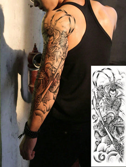 Large-Size Chinese Traditional Style Mythological Character Pattern Full Arm Sleeves Whole Arm And Leg Temporary Tattoo Sticker