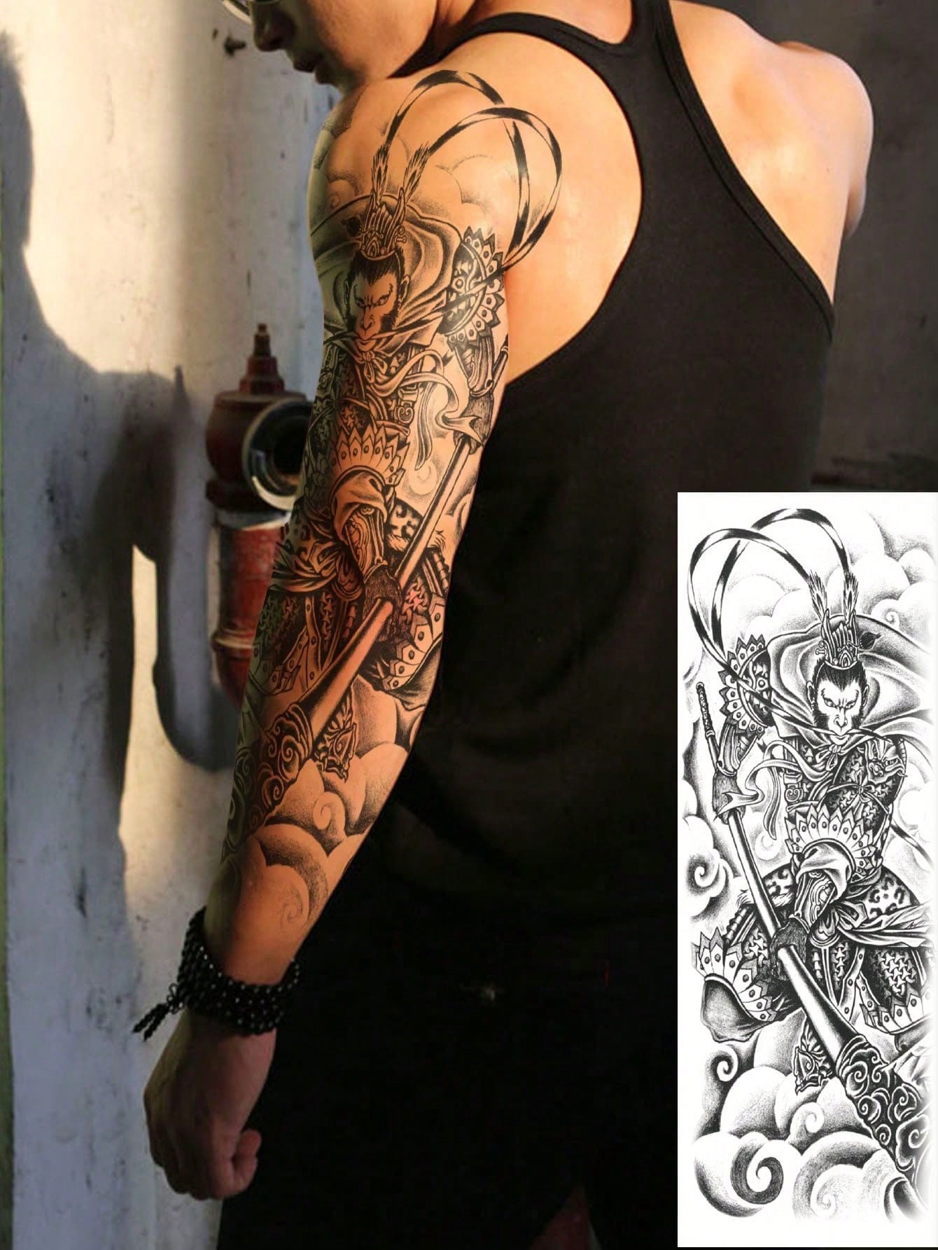 Large-Size Chinese Traditional Style Mythological Character Pattern Full Arm Sleeves Whole Arm And Leg Temporary Tattoo Sticker