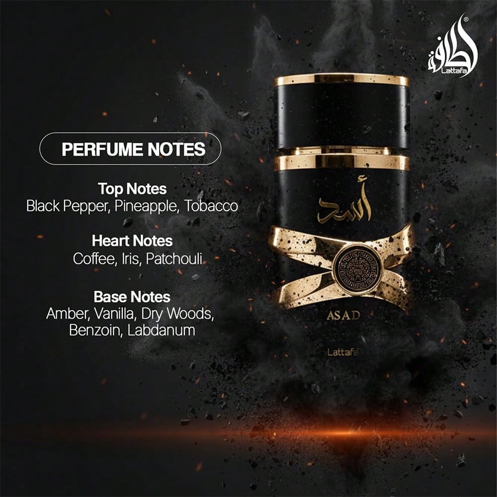 Lattafa Asad Eau De Parfum Spray 100ml/ 3.4 Oz Long-Lasting Warm Spicy & Amber Arabian Fragrance For Men, Elegant Cologne Gift Set