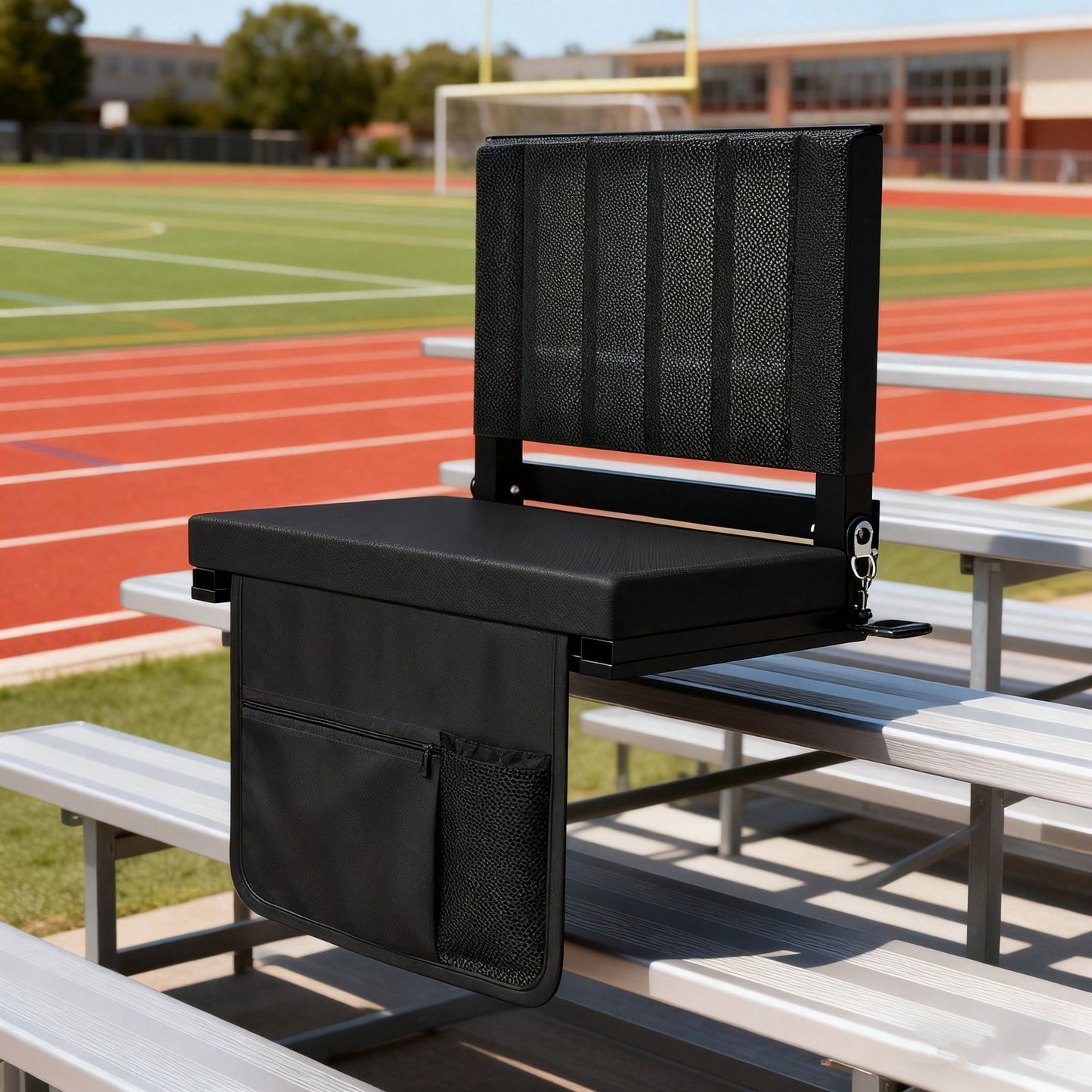 Lcchabls Portable Stadium Seat With Back Support & Padded Cushion, Folding Bleacher Chair With Cup Holder, Pocket & Shoulder Strap For Sports, Camping, Beach & Picnics – Black