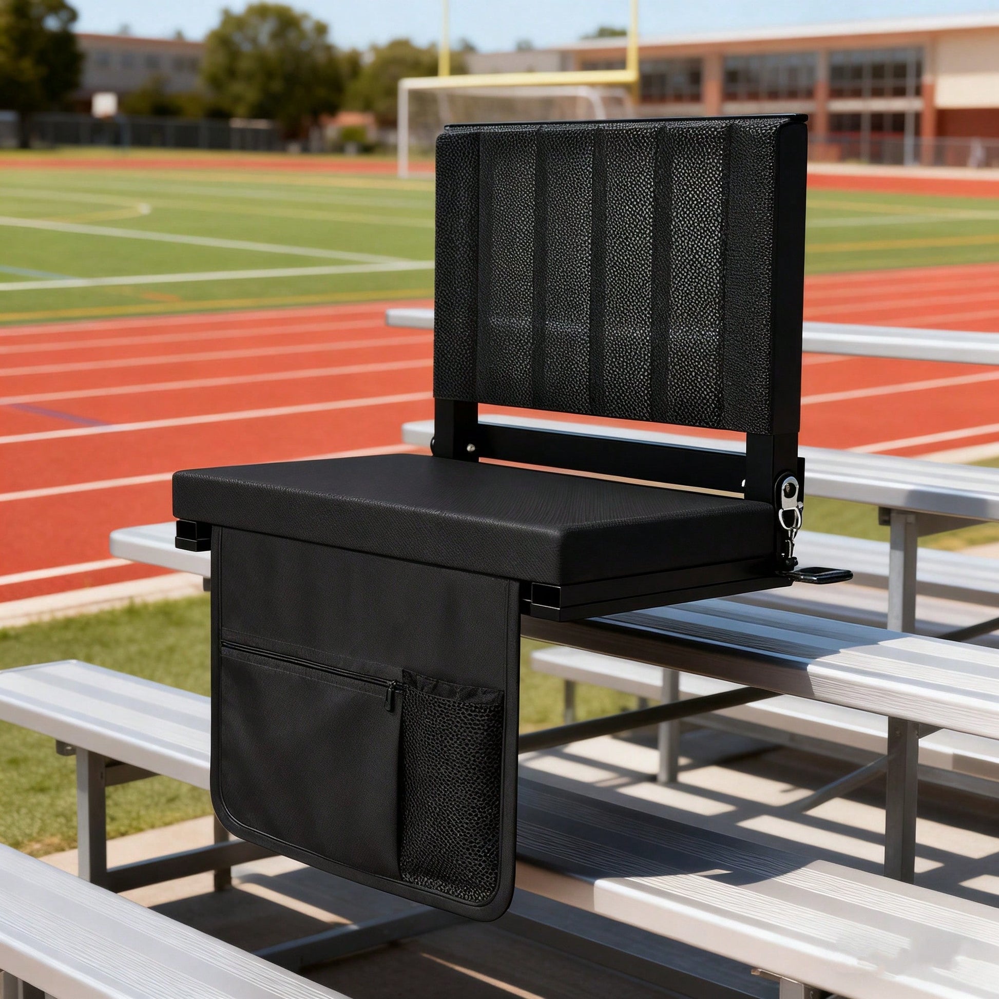 Lcchabls Portable Stadium Seat With Back Support & Padded Cushion, Folding Bleacher Chair With Cup Holder, Pocket & Shoulder Strap For Sports, Camping, Beach & Picnics – Black