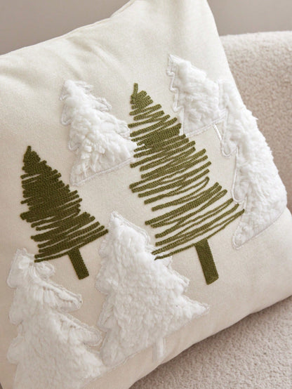 LCUHPCL 1pc Bohemian Style 3D Pine Tree & Snowy Mountain Embroidered Pillow Case, Home Decor For Sofa, Living Room, Bedroom, Dining Room And More