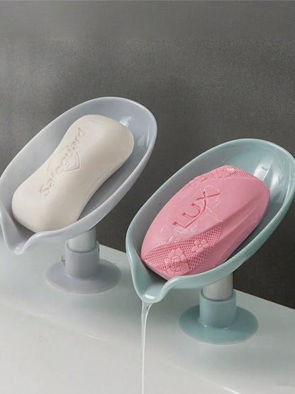 Leaf-Shaped Self-Draining Soap Holder With Suction Cup, No-Drill Bathroom Accessory, Non-Slip Drainage Design