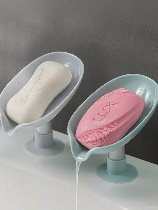 Leaf-Shaped Self-Draining Soap Holder With Suction Cup, No-Drill Bathroom Accessory, Non-Slip Drainage Design