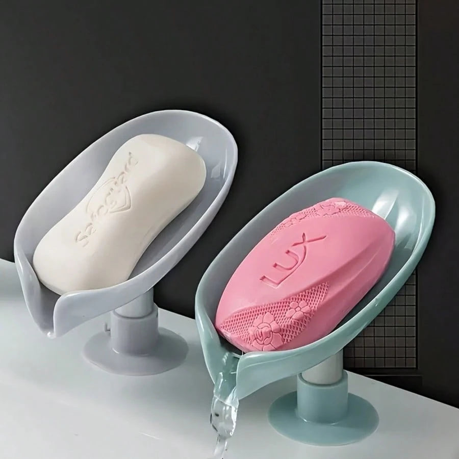 Leaf-Shaped Self-Draining Soap Holder With Suction Cup, No-Drill Bathroom Accessory, Non-Slip Drainage Design