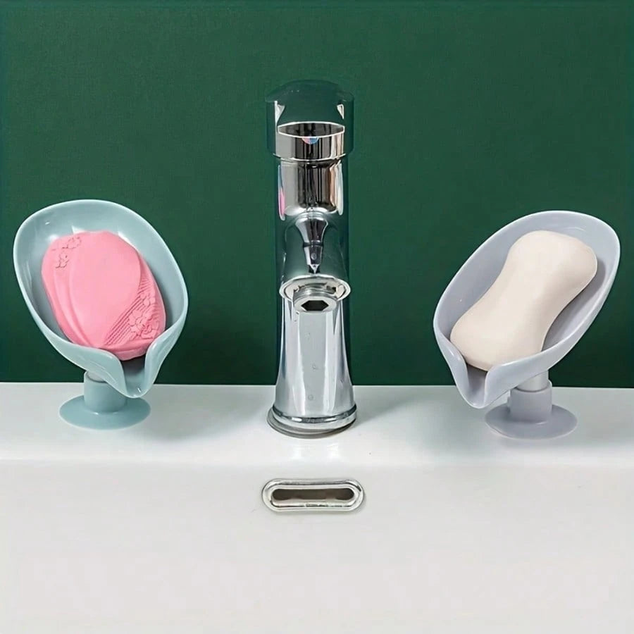 Leaf-Shaped Self-Draining Soap Holder With Suction Cup, No-Drill Bathroom Accessory, Non-Slip Drainage Design