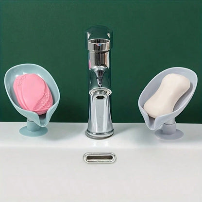 Leaf-Shaped Self-Draining Soap Holder With Suction Cup, No-Drill Bathroom Accessory, Non-Slip Drainage Design