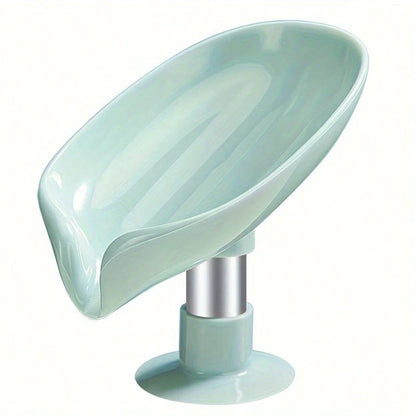 Leaf-Shaped Self-Draining Soap Holder With Suction Cup, No-Drill Bathroom Accessory, Non-Slip Drainage Design