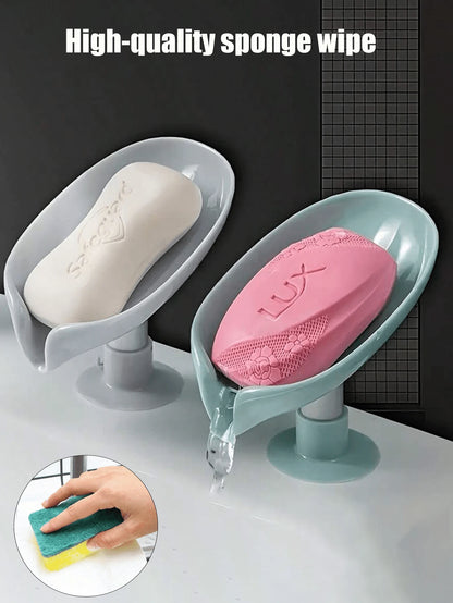 Leaf-Shaped Self-Draining Soap Holder With Suction Cup, No-Drill Bathroom Accessory, Non-Slip Drainage Design