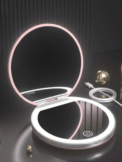 LED Makeup Mirror, Lighted Makeup Mirror, Portable Mini Makeup Mirror, USB Rechargeable LED Lighting Travel Makeup Mirror, Lighted Makeup Mirror, Dimmable Magnifying Folding Makeup Mirror, Touch Scree