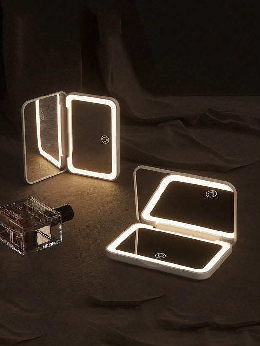 LED Makeup Mirror, Lighted Makeup Mirror, Portable Mini Makeup Mirror, USB Rechargeable LED Lighting Travel Makeup Mirror, Dimmable Makeup Mirror With 3 Color Lighting Modes- White, Natural, Warm, To