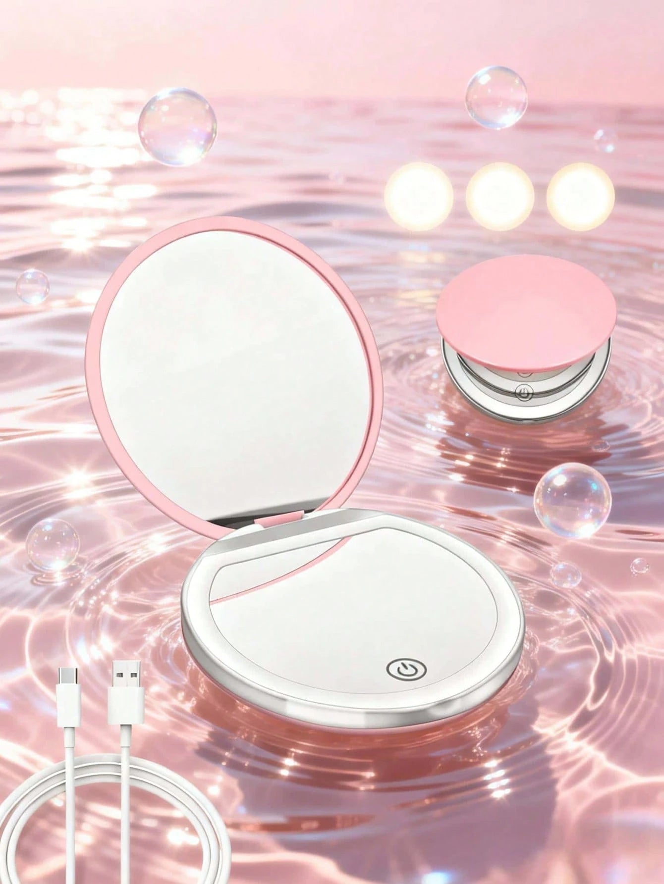 LED Makeup Mirror, Lighted Makeup Mirror, Portable Mini Makeup Mirror, USB Rechargeable LED Lighting Travel Makeup Mirror, Lighted Makeup Mirror, Dimmable Magnifying Folding Makeup Mirror, Touch Scree