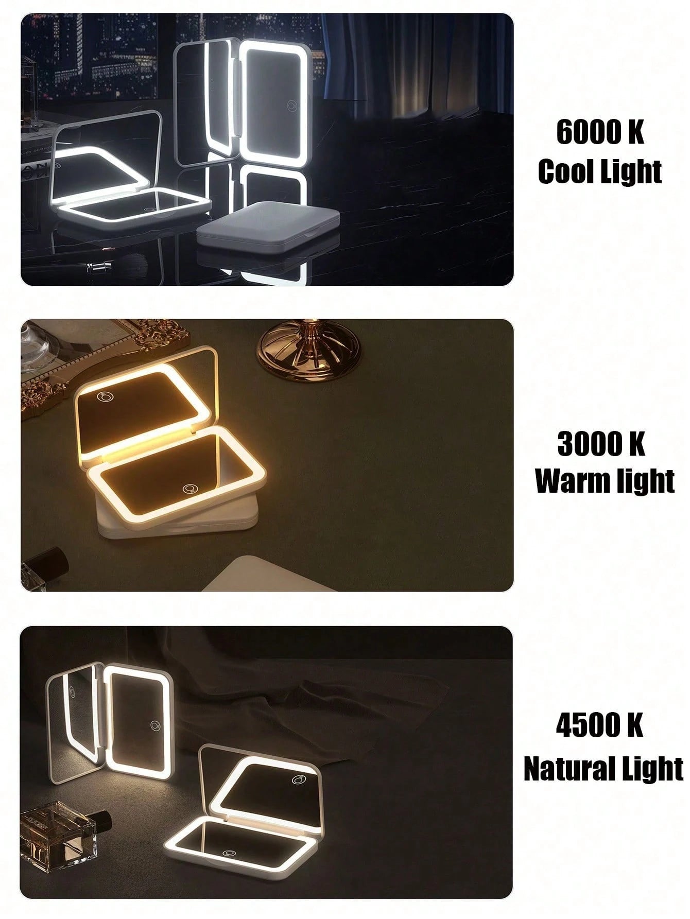 LED Makeup Mirror, Lighted Makeup Mirror, Portable Mini Makeup Mirror, USB Rechargeable LED Lighting Travel Makeup Mirror, Dimmable Makeup Mirror With 3 Color Lighting Modes- White, Natural, Warm, To