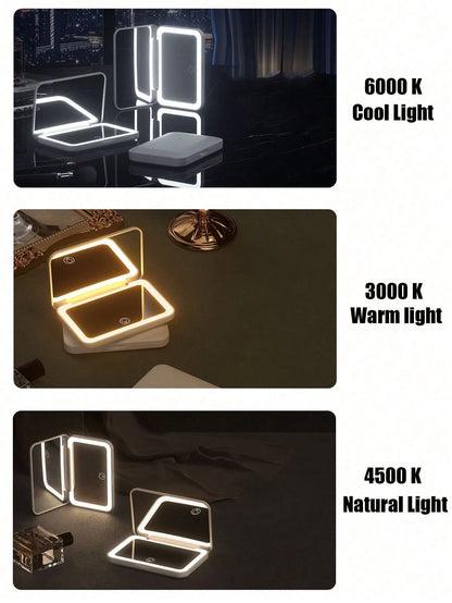 LED Makeup Mirror, Lighted Makeup Mirror, Portable Mini Makeup Mirror, USB Rechargeable LED Lighting Travel Makeup Mirror, Dimmable Makeup Mirror With 3 Color Lighting Modes- White, Natural, Warm, To