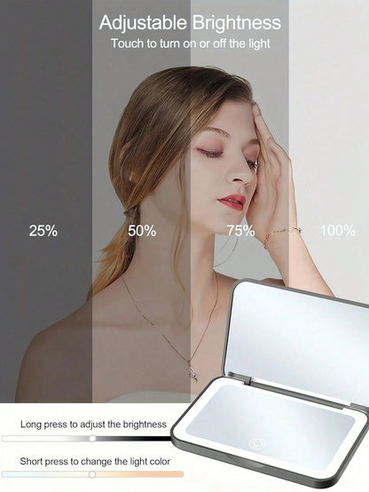 LED Makeup Mirror, Lighted Makeup Mirror, Portable Mini Makeup Mirror, USB Rechargeable LED Lighting Travel Makeup Mirror, Dimmable Makeup Mirror With 3 Color Lighting Modes- White, Natural, Warm, To