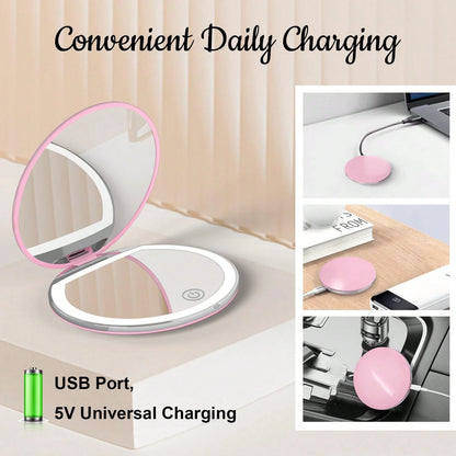 LED Makeup Mirror, Lighted Makeup Mirror, Portable Mini Makeup Mirror, USB Rechargeable LED Lighting Travel Makeup Mirror, Lighted Makeup Mirror, Dimmable Magnifying Folding Makeup Mirror, Touch Scree