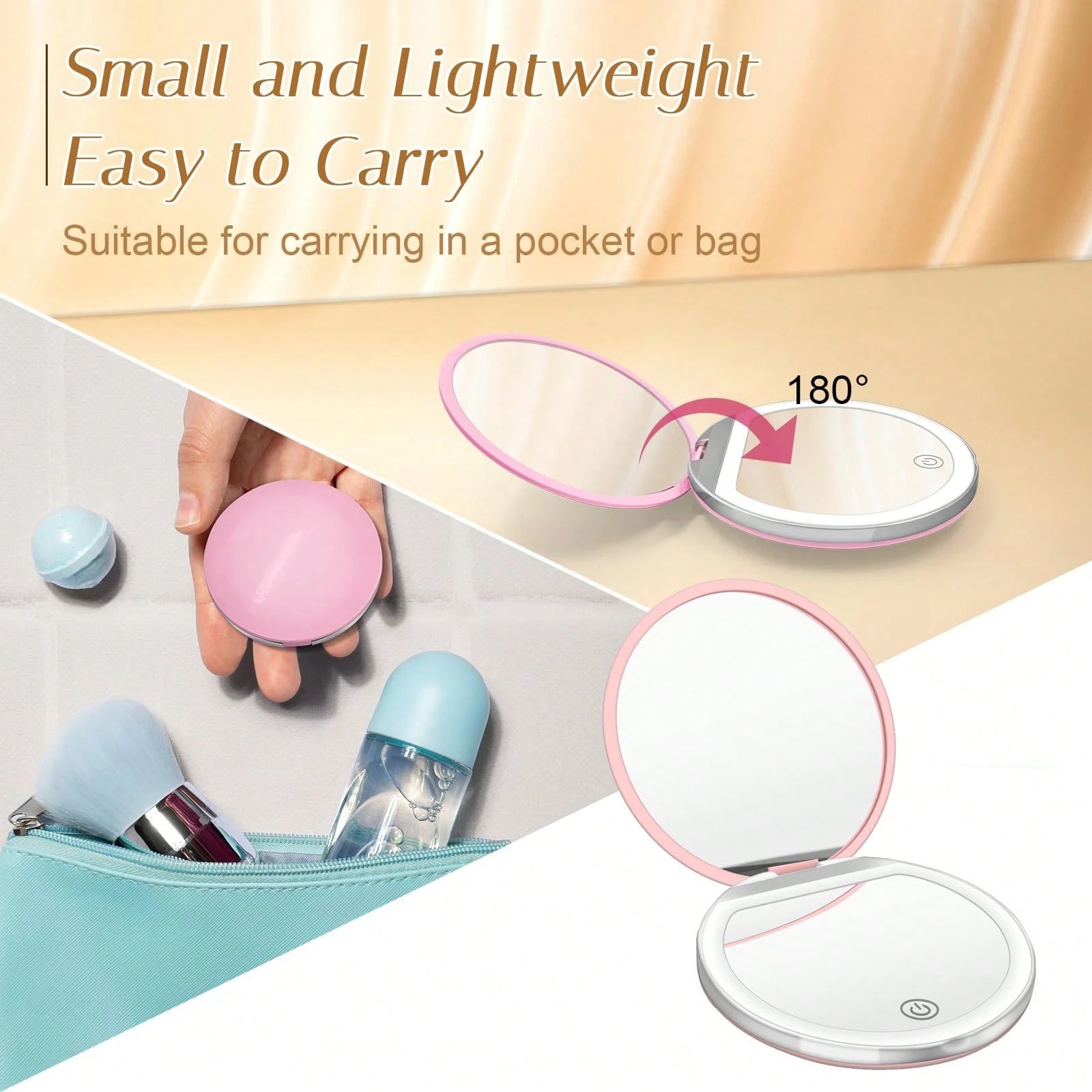 LED Makeup Mirror, Lighted Makeup Mirror, Portable Mini Makeup Mirror, USB Rechargeable LED Lighting Travel Makeup Mirror, Lighted Makeup Mirror, Dimmable Magnifying Folding Makeup Mirror, Touch Scree