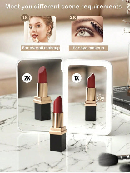 LED Makeup Mirror, Lighted Makeup Mirror, Portable Mini Makeup Mirror, USB Rechargeable LED Lighting Travel Makeup Mirror, Dimmable Makeup Mirror With 3 Color Lighting Modes- White, Natural, Warm, To