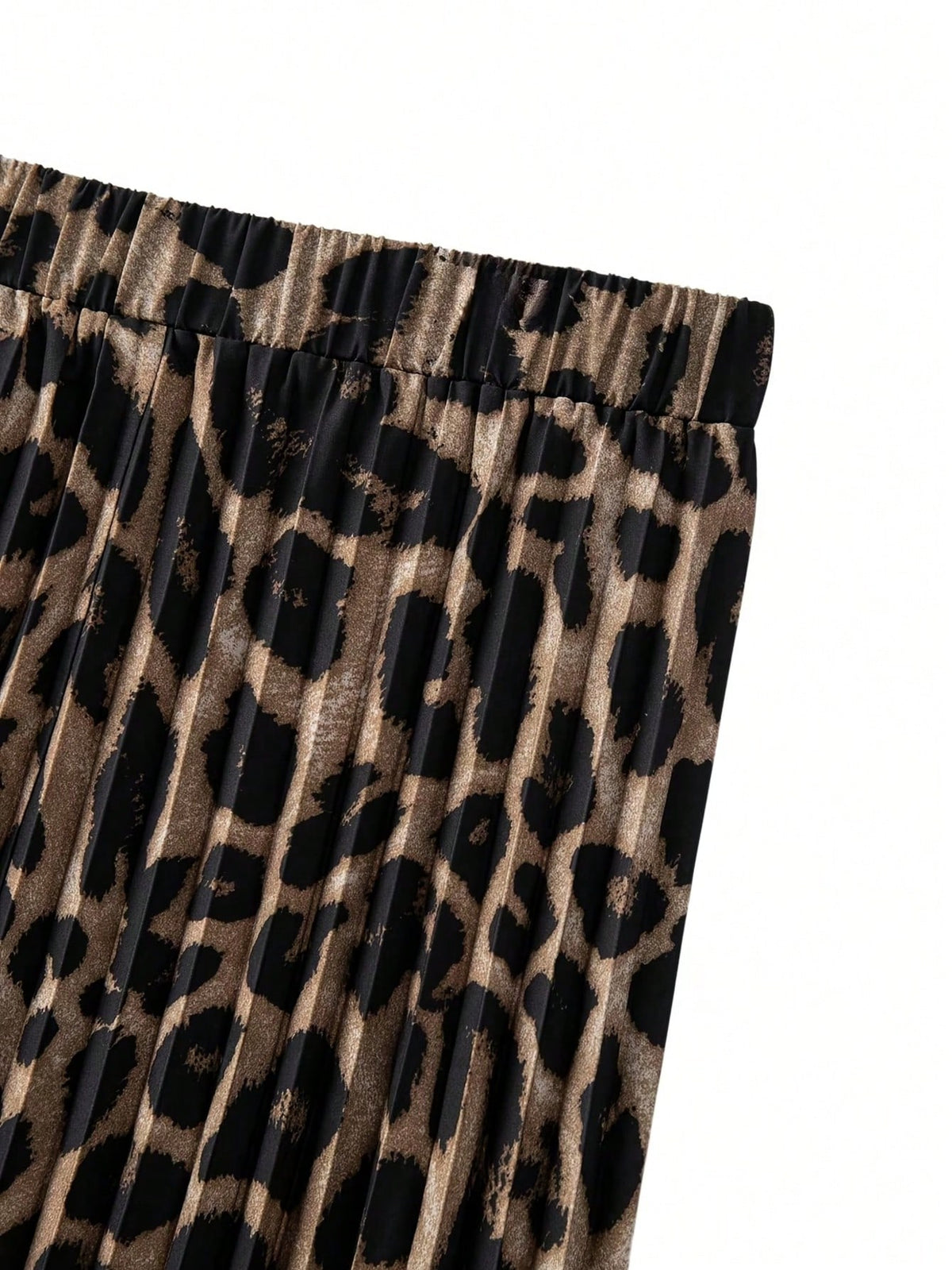 Leopard Print Elastic Waist Casual Pleated Beach Skirt, Autumn Women's Casual Pleated A-Line Skirt, Commute/Date/Party/Vacation Summer