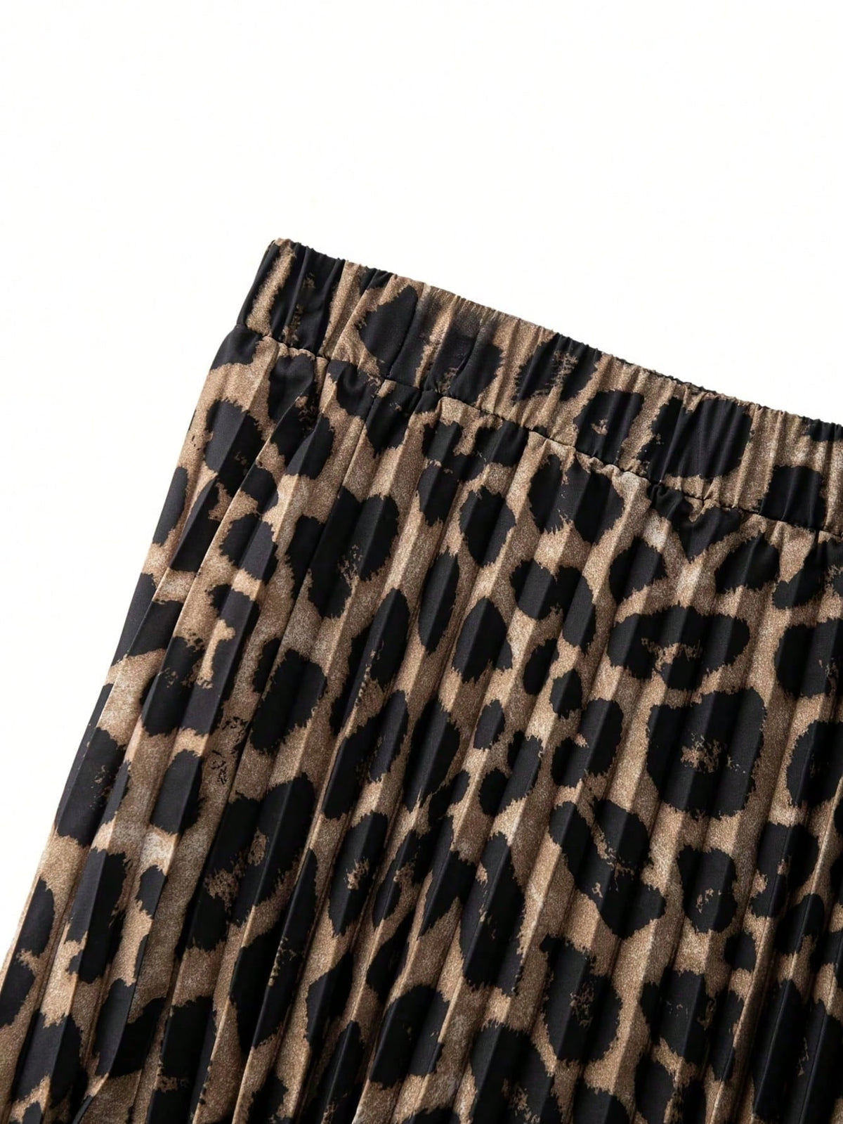 Leopard Print Elastic Waist Casual Pleated Beach Skirt, Autumn Women's Casual Pleated A-Line Skirt, Commute/Date/Party/Vacation Summer