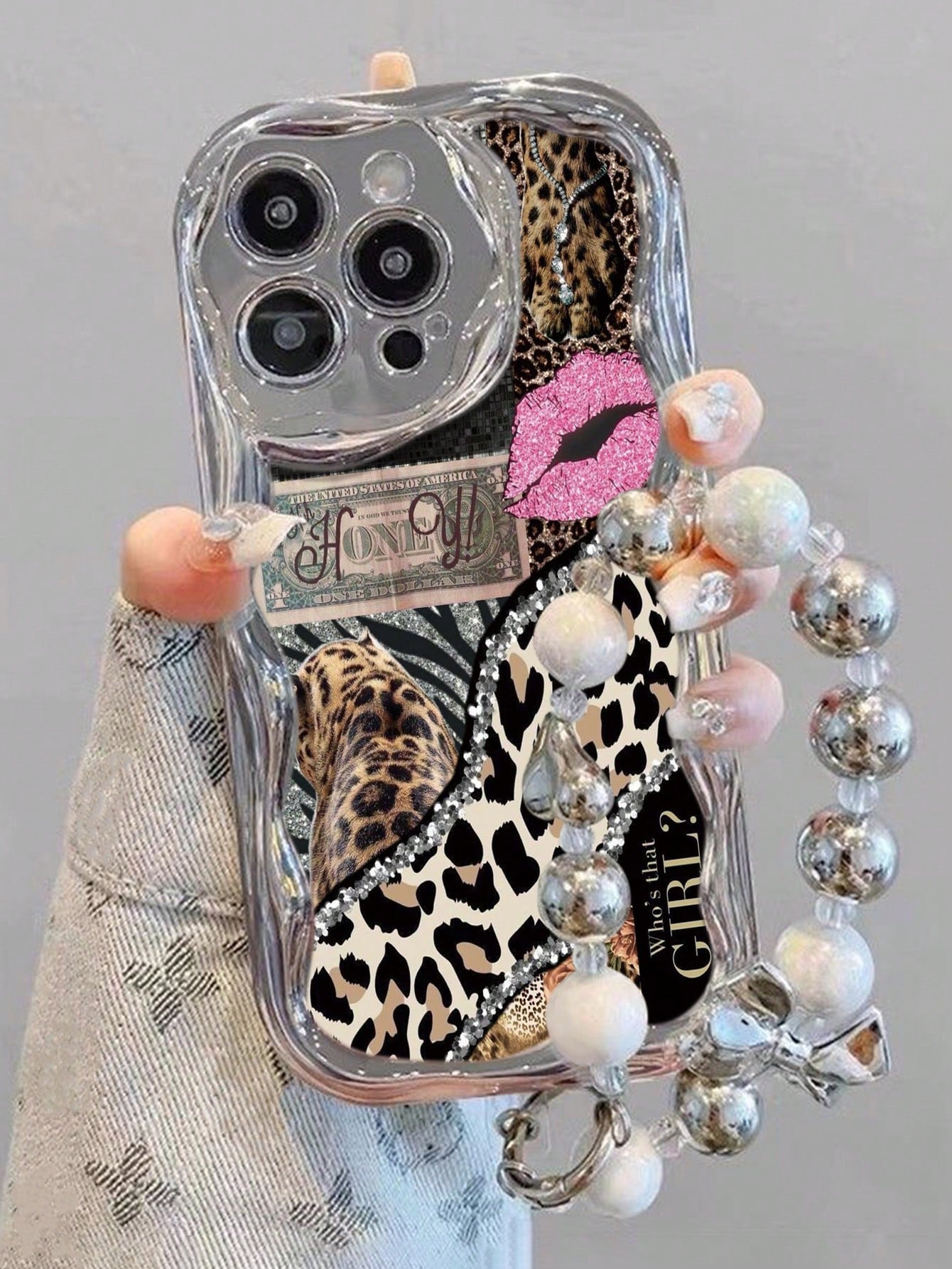 Leopard Print Painted Flat Print Electroplated Added Electroplated Handmade Chain Painted Cream Pattern Painted Soft Shell Suitable For IP17/IP17PROMAX/Iphone16//Iphone16pro/Iphone16promax/Iphone15/ X