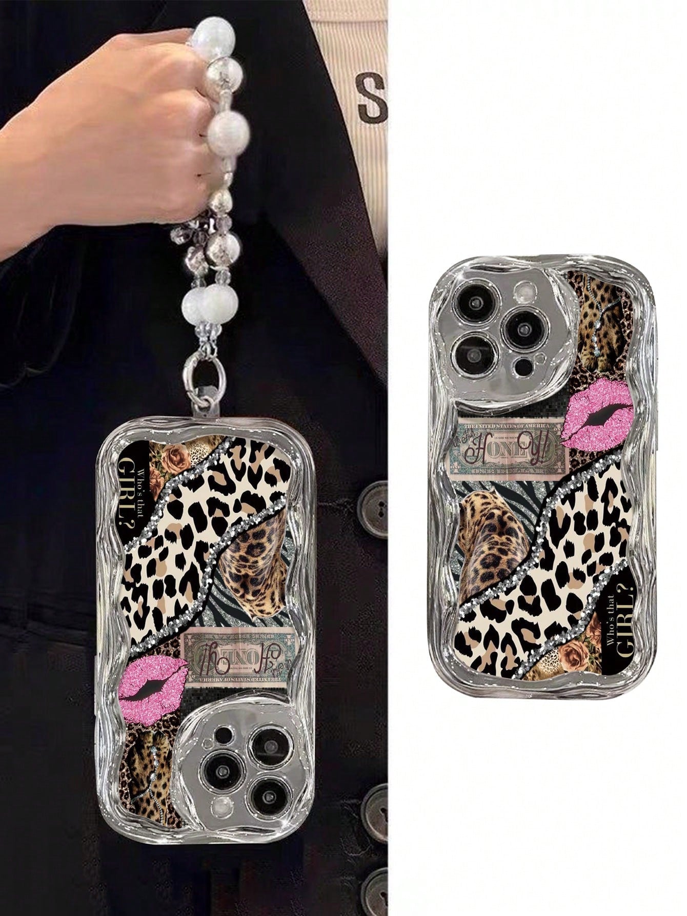 Leopard Print Painted Flat Print Electroplated Added Electroplated Handmade Chain Painted Cream Pattern Painted Soft Shell Suitable For IP17/IP17PROMAX/Iphone16//Iphone16pro/Iphone16promax/Iphone15/ X