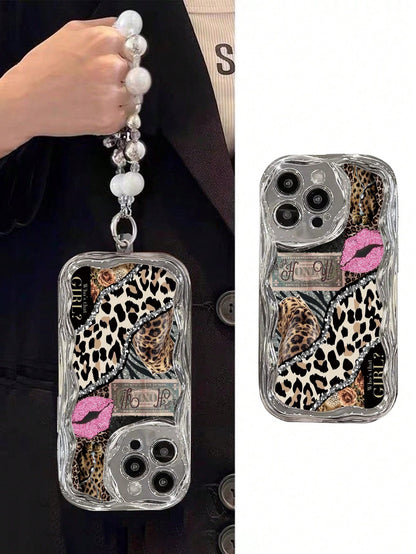 Leopard Print Painted Flat Print Electroplated Added Electroplated Handmade Chain Painted Cream Pattern Painted Soft Shell Suitable For IP17/IP17PROMAX/Iphone16//Iphone16pro/Iphone16promax/Iphone15/ X