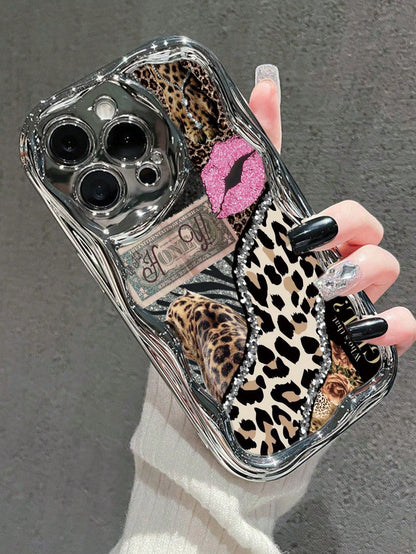 Leopard Print Painted Flat Print Electroplated Added Electroplated Handmade Chain Painted Cream Pattern Painted Soft Shell Suitable For IP17/IP17PROMAX/Iphone16//Iphone16pro/Iphone16promax/Iphone15/ X