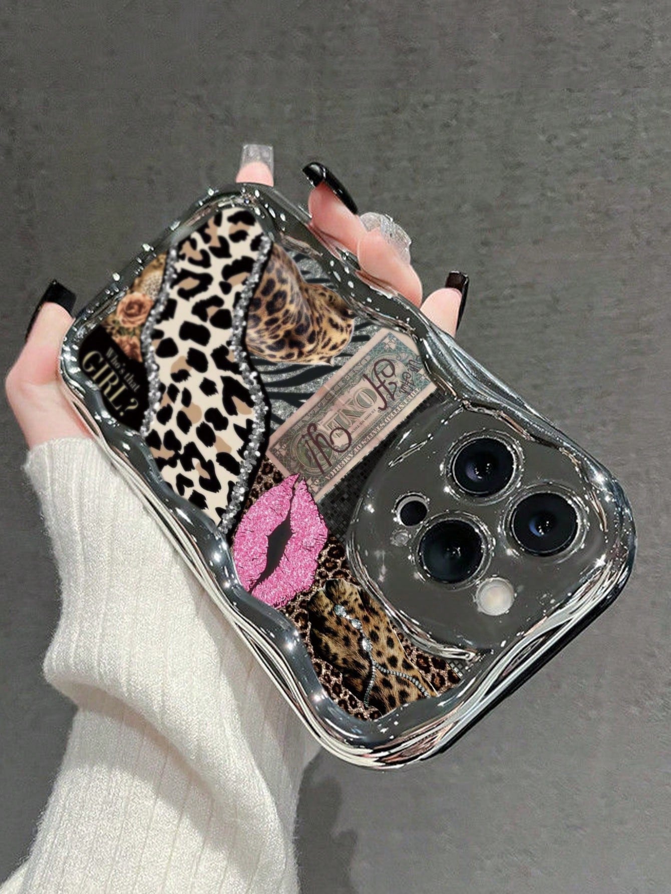 Leopard Print Painted Flat Print Electroplated Added Electroplated Handmade Chain Painted Cream Pattern Painted Soft Shell Suitable For IP17/IP17PROMAX/Iphone16//Iphone16pro/Iphone16promax/Iphone15/ X