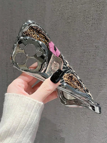 Leopard Print Painted Flat Print Electroplated Added Electroplated Handmade Chain Painted Cream Pattern Painted Soft Shell Suitable For IP17/IP17PROMAX/Iphone16//Iphone16pro/Iphone16promax/Iphone15/ X