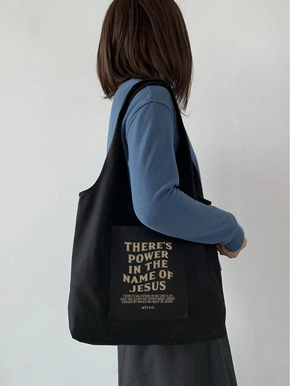 Letter Print Tote Bag, Multi-Pocket Casual Bag Retro Letter Print Handbag Christian "Jesus Loves You" Print Cosmetic Bag, Large Capacity Tote Casual Shoulder Crossbody Bag Suitable For Graduates, Teen