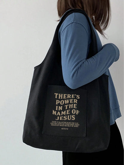 Letter Print Tote Bag, Multi-Pocket Casual Bag Retro Letter Print Handbag Christian "Jesus Loves You" Print Cosmetic Bag, Large Capacity Tote Casual Shoulder Crossbody Bag Suitable For Graduates, Teen