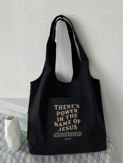 Letter Print Tote Bag, Multi-Pocket Casual Bag Retro Letter Print Handbag Christian "Jesus Loves You" Print Cosmetic Bag, Large Capacity Tote Casual Shoulder Crossbody Bag Suitable For Graduates, Teen