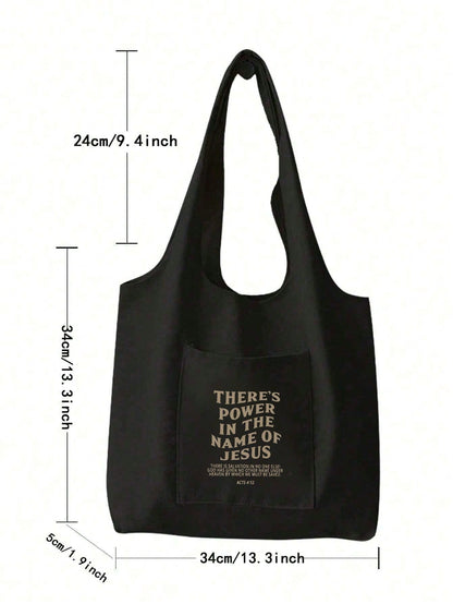 Letter Print Tote Bag, Multi-Pocket Casual Bag Retro Letter Print Handbag Christian "Jesus Loves You" Print Cosmetic Bag, Large Capacity Tote Casual Shoulder Crossbody Bag Suitable For Graduates, Teen