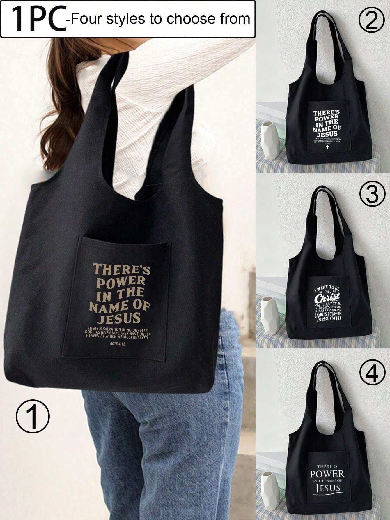 Letter Print Tote Bag, Multi-Pocket Casual Bag Retro Letter Print Handbag Christian "Jesus Loves You" Print Cosmetic Bag, Large Capacity Tote Casual Shoulder Crossbody Bag Suitable For Graduates, Teen