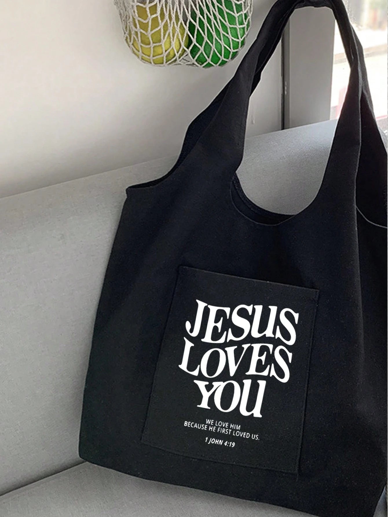 Letter Print Tote Bag, Multi-Pocket Casual Bag Retro Letter Print Handbag Christian "Jesus Loves You" Print Cosmetic Bag, Large Capacity Tote Casual Shoulder Crossbody Bag Suitable For Graduates, Teen