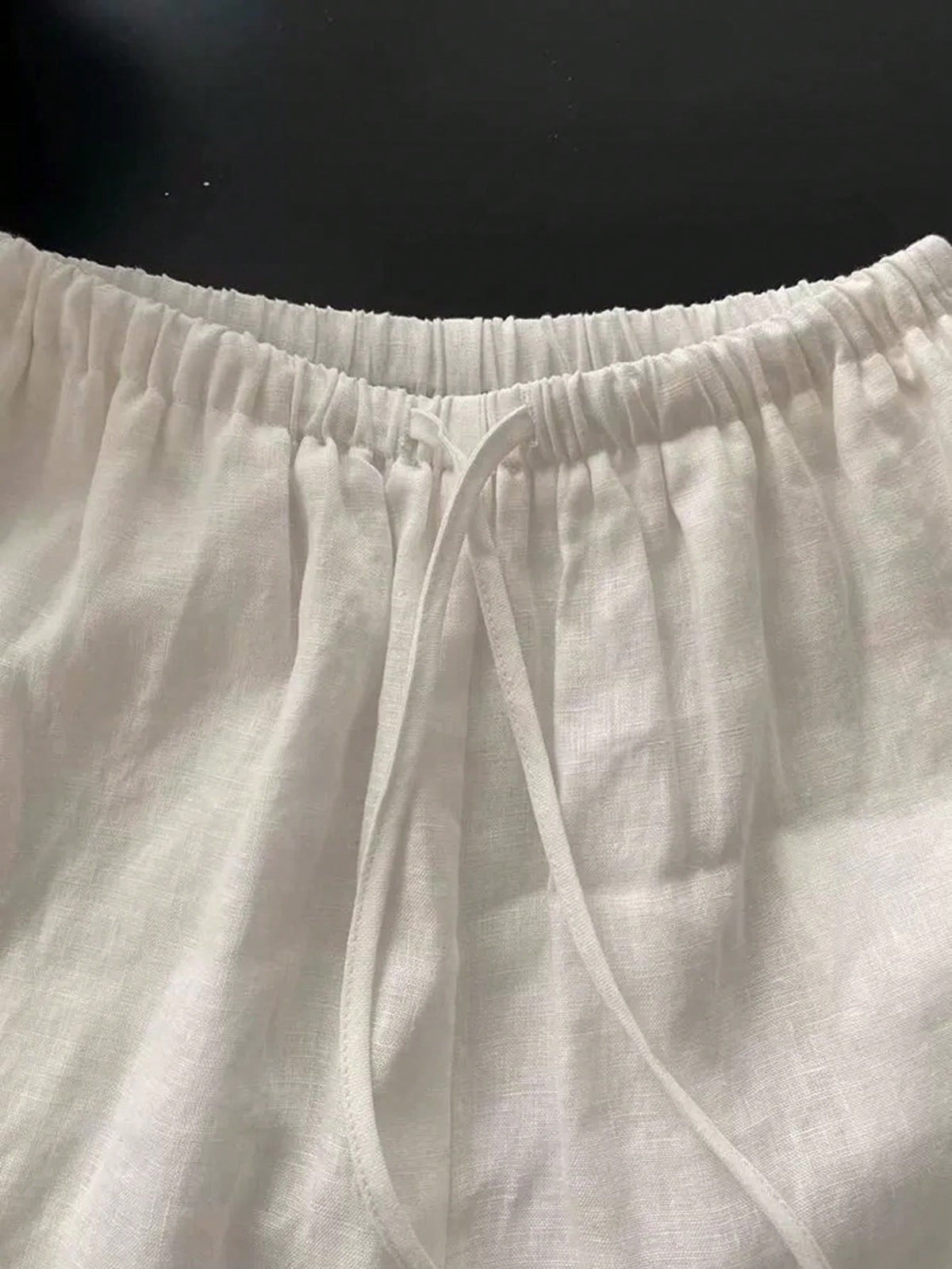 Lightweight Linen Elastic Waist Drawstring Straight Leg Casual Loose Shorts, Versatile & Slimming, Summer White