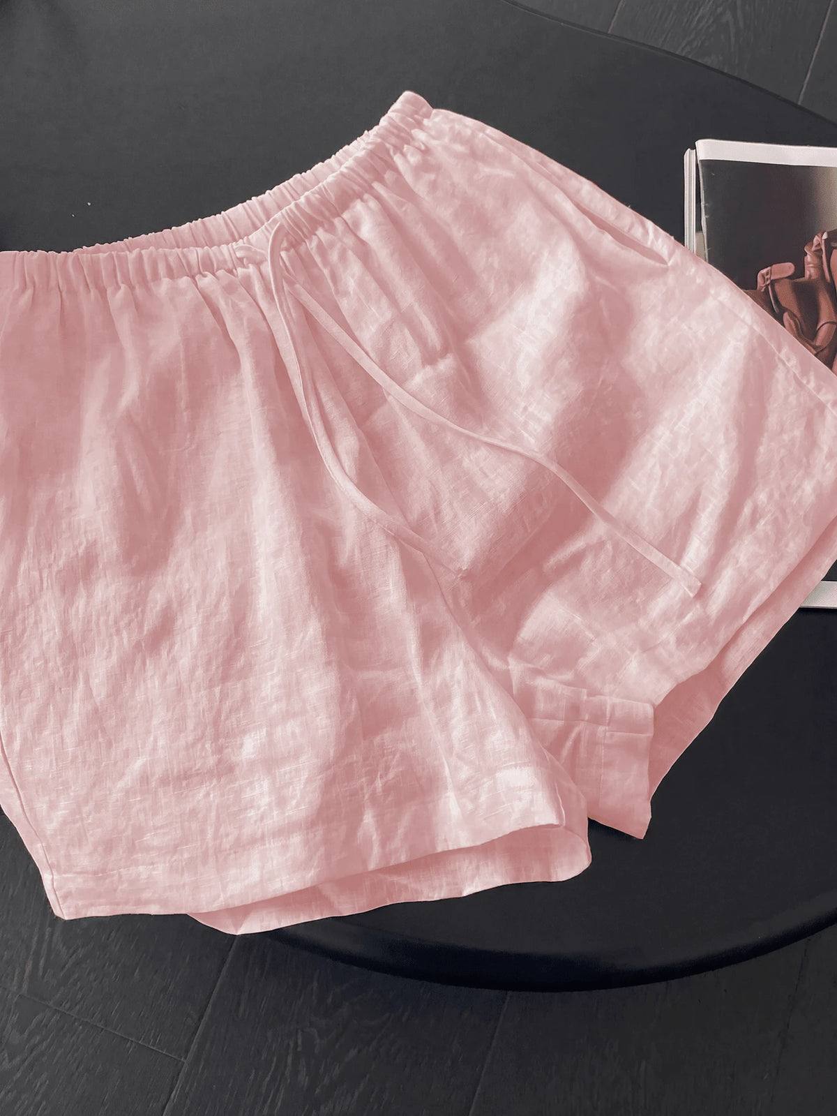 Lightweight Linen Elastic Waist Drawstring Straight Leg Casual Loose Shorts, Versatile & Slimming, Summer White