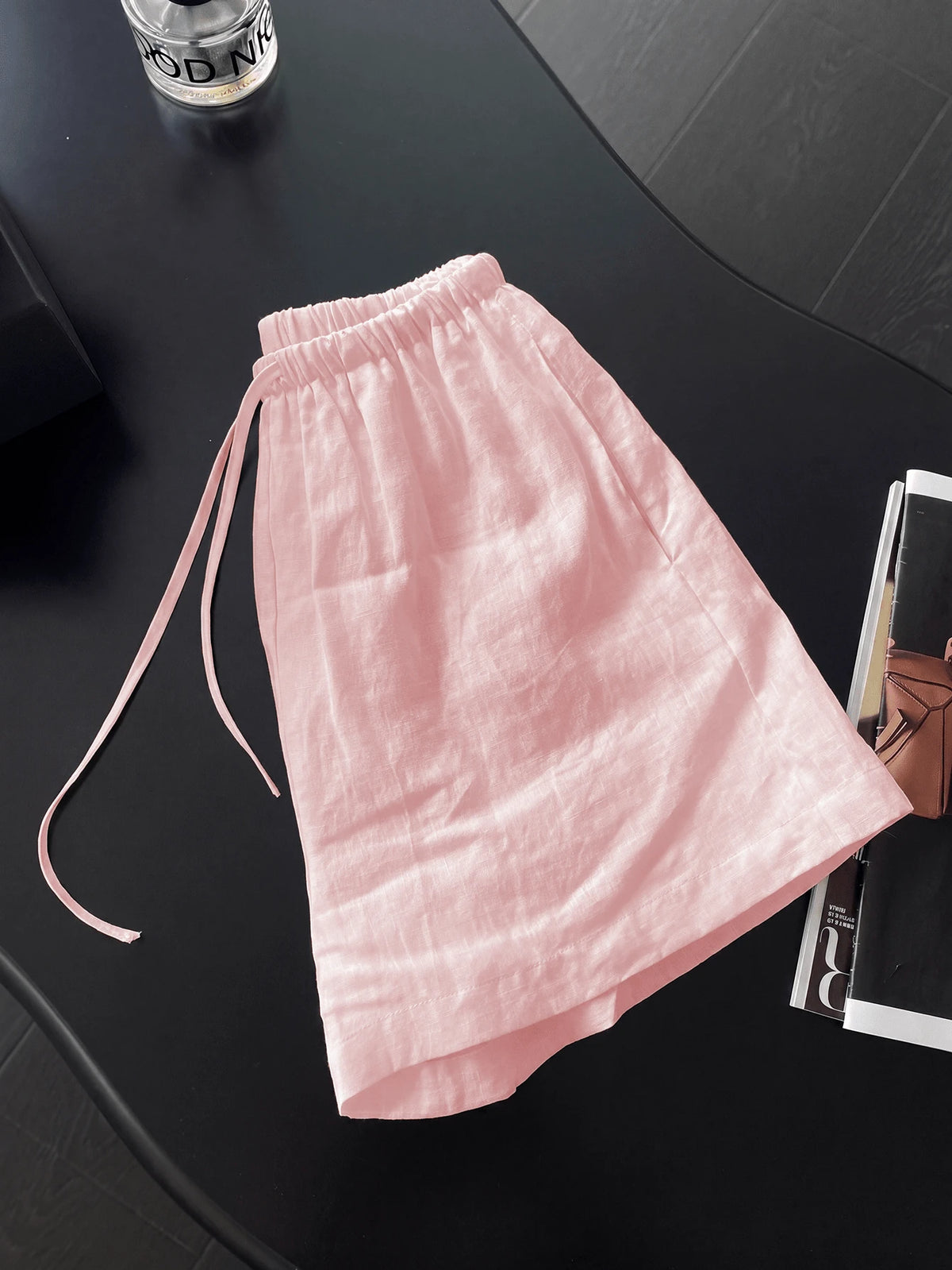 Lightweight Linen Elastic Waist Drawstring Straight Leg Casual Loose Shorts, Versatile & Slimming, Summer White