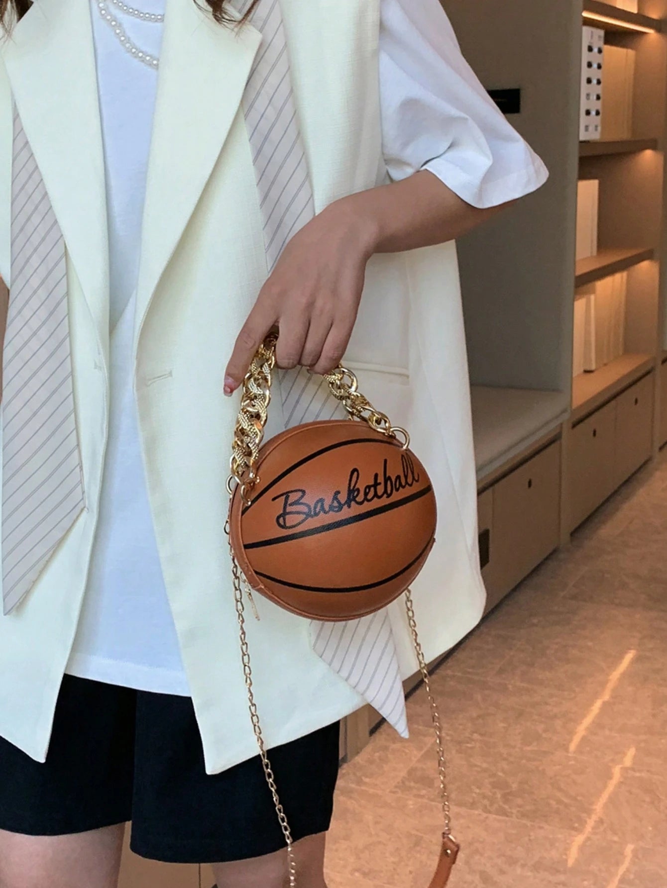 Lightweight,Business Casual Mini Basketball Design Chain Circle Bag For Teen Girls Women College Students,Rookies & White-collar Workers Perfect for Office,College,Work,Business,Commute,Outdoors, Tra