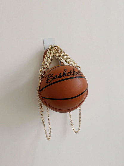 Lightweight,Business Casual Mini Basketball Design Chain Circle Bag For Teen Girls Women College Students,Rookies & White-collar Workers Perfect for Office,College,Work,Business,Commute,Outdoors, Tra
