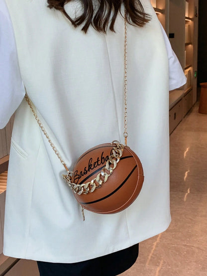 Lightweight,Business Casual Mini Basketball Design Chain Circle Bag For Teen Girls Women College Students,Rookies & White-collar Workers Perfect for Office,College,Work,Business,Commute,Outdoors, Tra