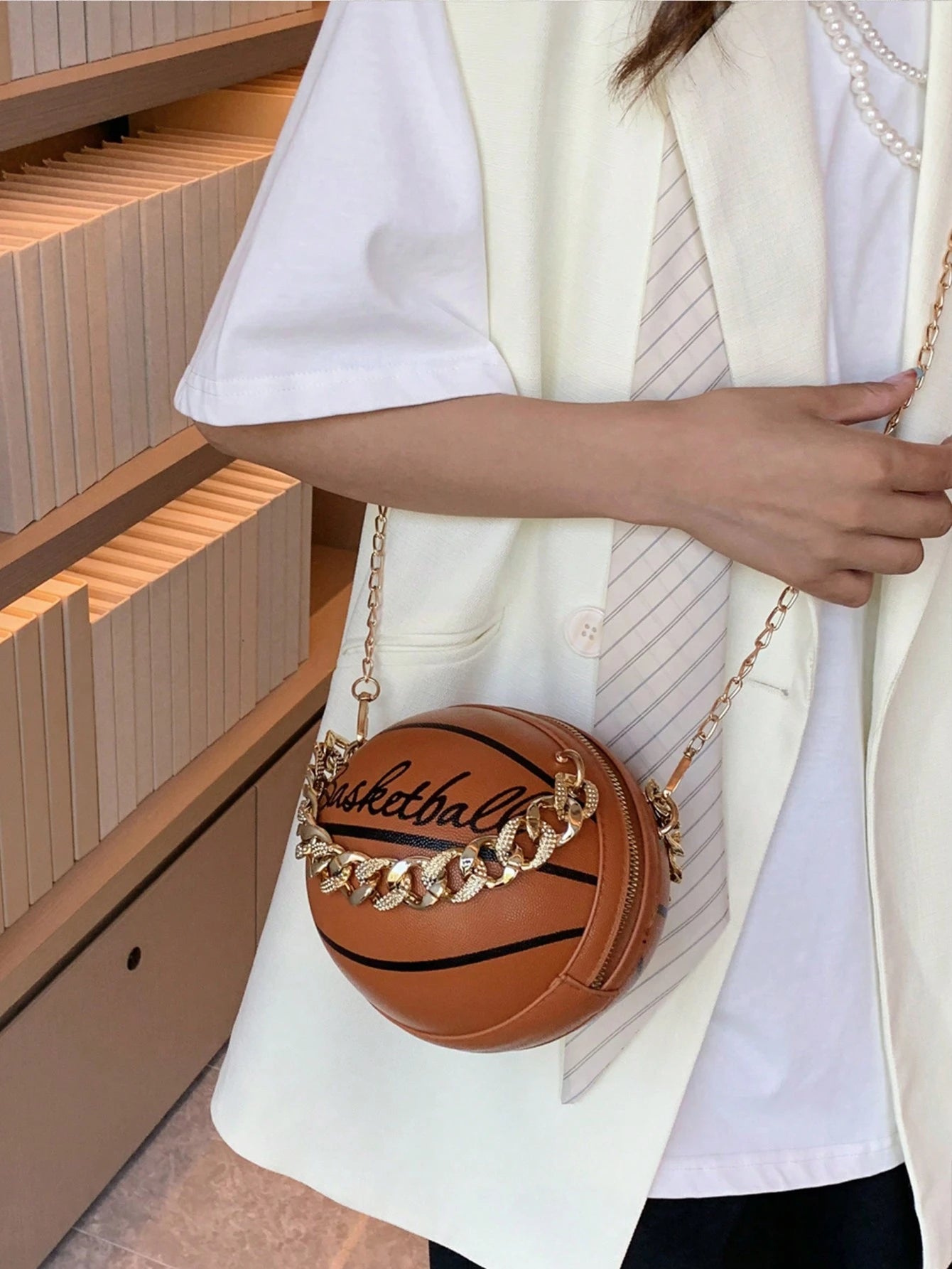 Lightweight,Business Casual Mini Basketball Design Chain Circle Bag For Teen Girls Women College Students,Rookies & White-collar Workers Perfect for Office,College,Work,Business,Commute,Outdoors, Tra