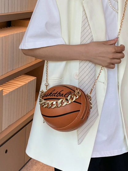 Lightweight,Business Casual Mini Basketball Design Chain Circle Bag For Teen Girls Women College Students,Rookies & White-collar Workers Perfect for Office,College,Work,Business,Commute,Outdoors, Tra