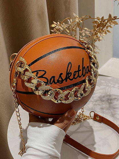Lightweight,Business Casual Mini Basketball Design Chain Circle Bag For Teen Girls Women College Students,Rookies & White-collar Workers Perfect for Office,College,Work,Business,Commute,Outdoors, Tra