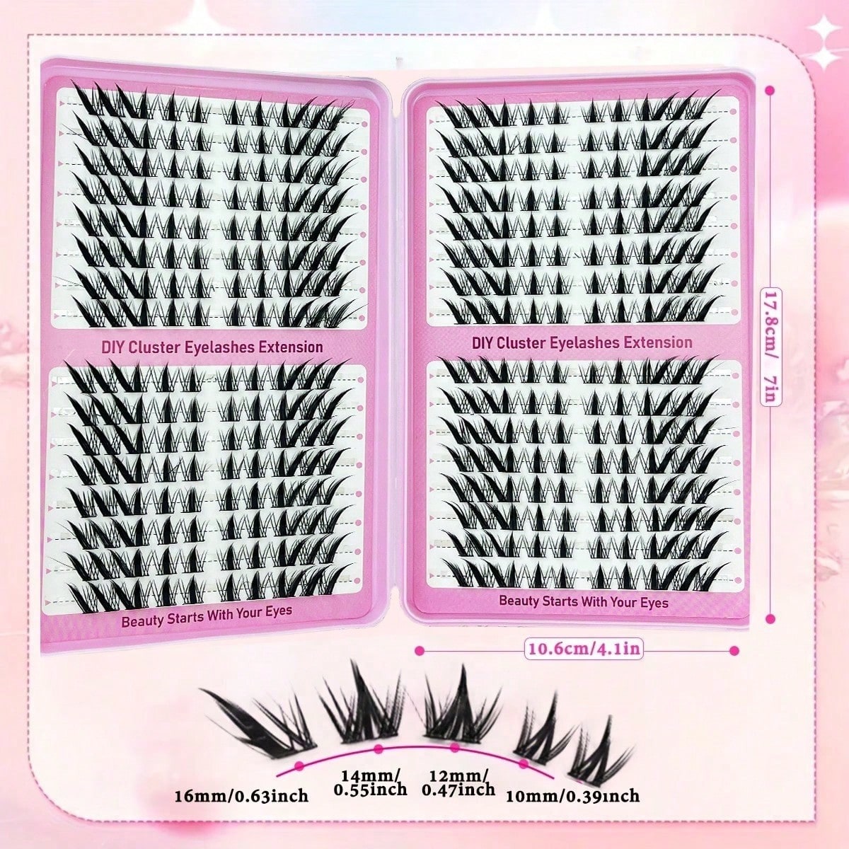 LIMEIKAI 320 Clusters DIY Eyelash Clusters Large Capacity Eyelash Extensions Single Eyelash Natural Thick C Curl 10-16mm Mixed Length Eyelashes