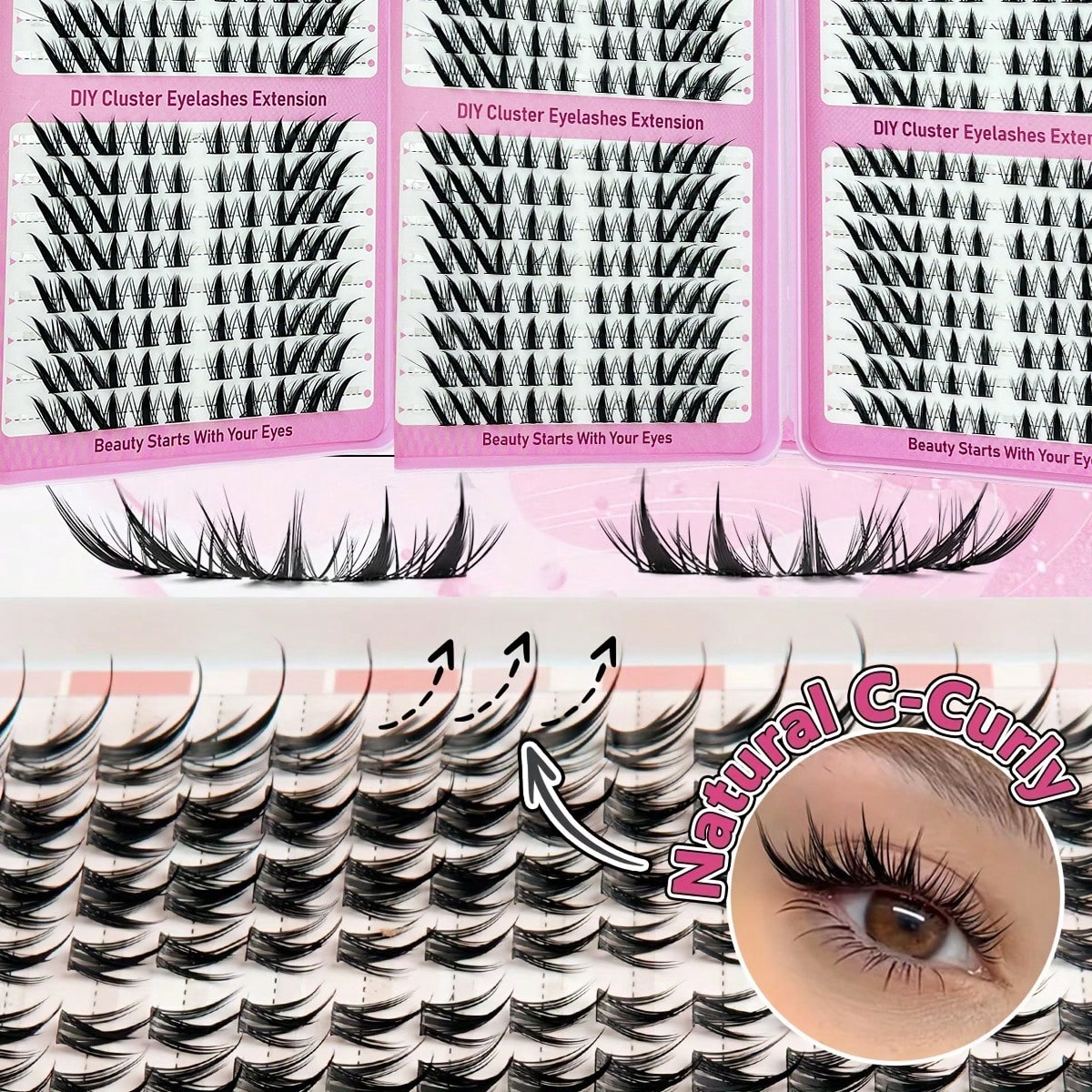 LIMEIKAI 320 Clusters DIY Eyelash Clusters Large Capacity Eyelash Extensions Single Eyelash Natural Thick C Curl 10-16mm Mixed Length Eyelashes