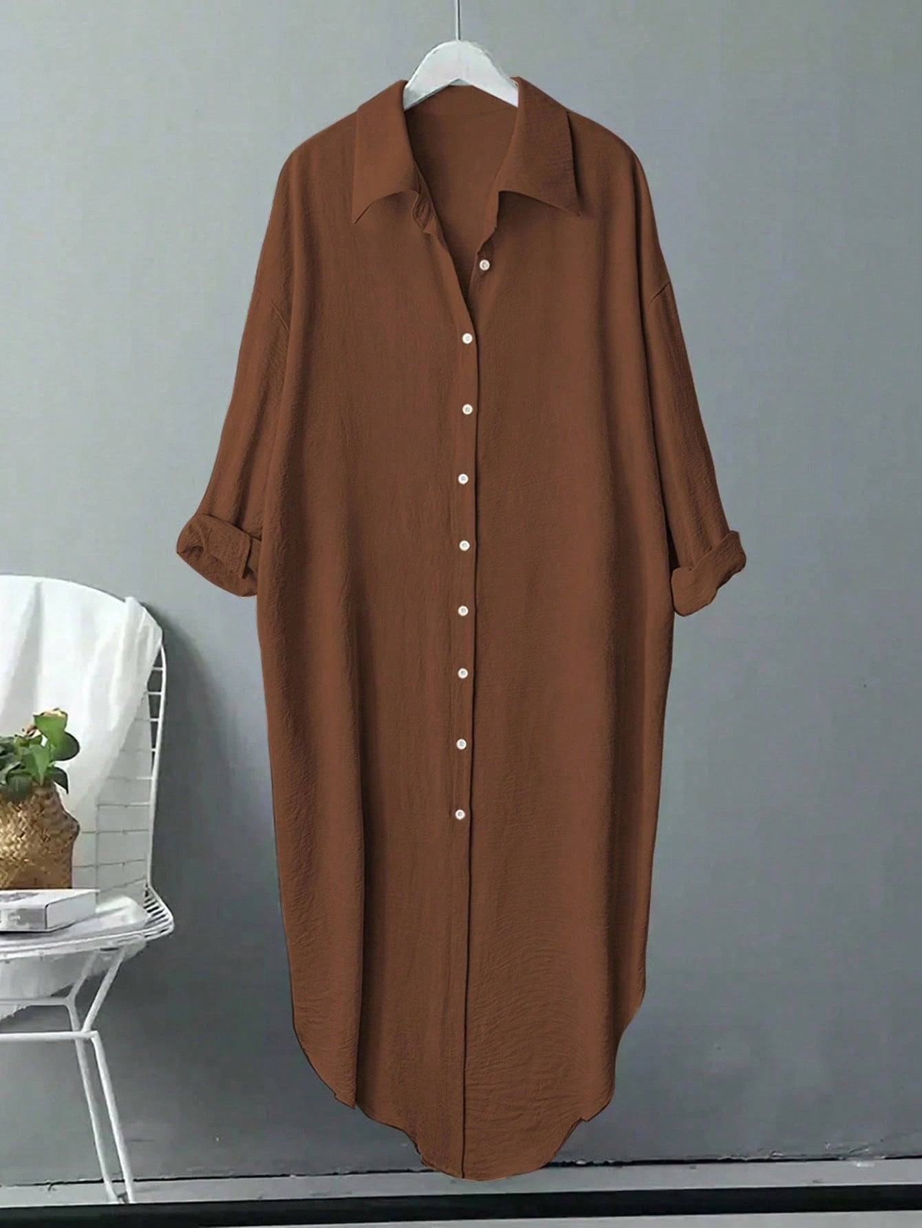 Linhara CURVE Plus Size Women's Leopard Print Single-Breasted Long Loose Fit Shirt Fall