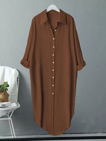 Linhara CURVE Plus Size Women's Leopard Print Single-Breasted Long Loose Fit Shirt Fall