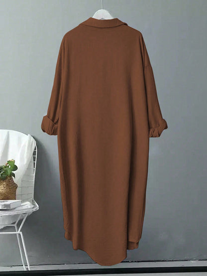 Linhara CURVE Plus Size Women's Leopard Print Single-Breasted Long Loose Fit Shirt Fall